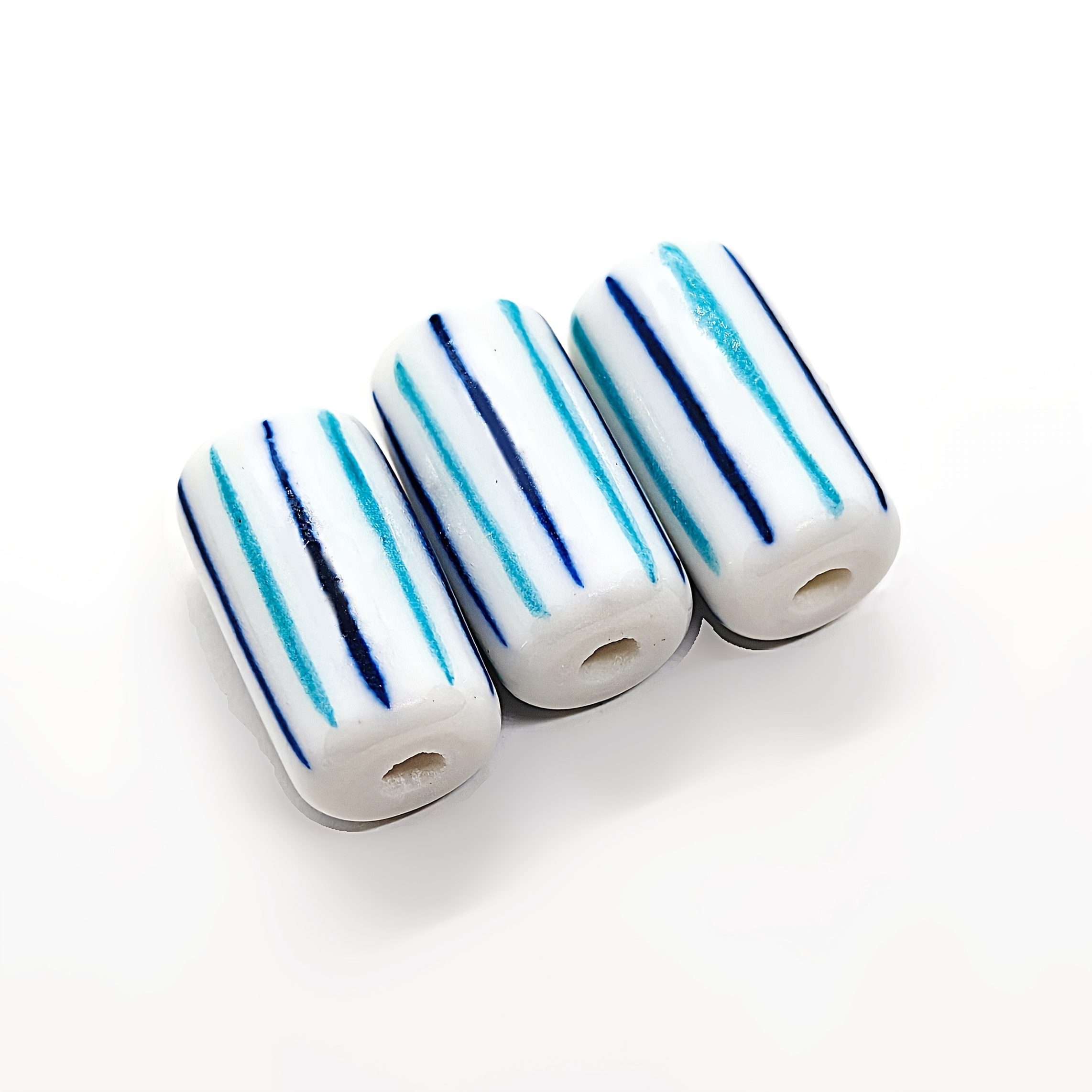 4 Ceramic Beads with Vertical Stripes for Jewellery Making
